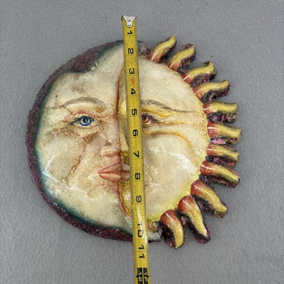 Vtg 90s Hanging Wall Art Celestial Wizard Witch 2 Faced Sun Planet Star - Picture 12 of 12